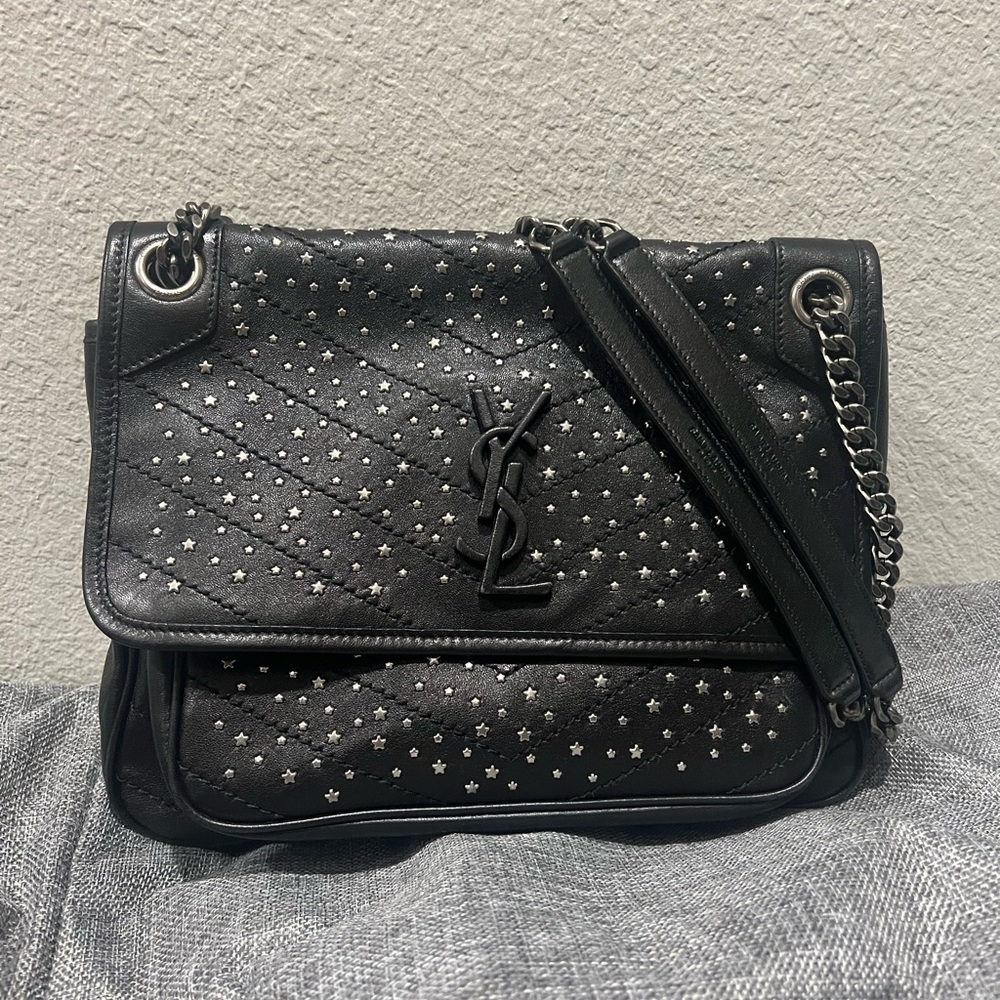 Yves Saint Laurent Black Star Studded  Shoulder Bag